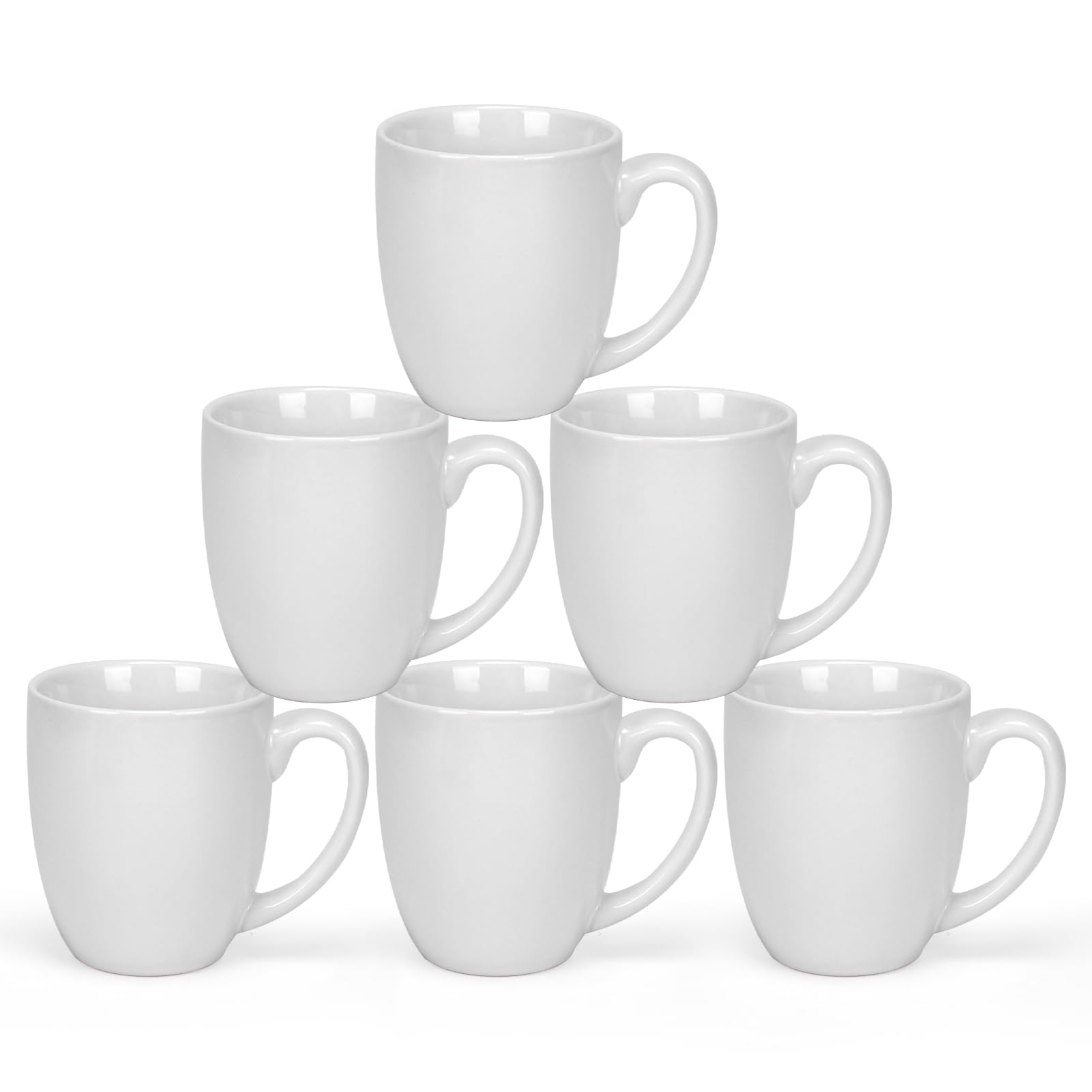 White Stoneware Coffee Mugs, Set of 6 — 16 oz Large Ceramic Cups