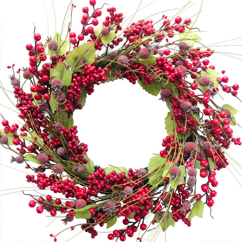 20" Christmas Wreath — Red Berry & Artificial Cypress Pine