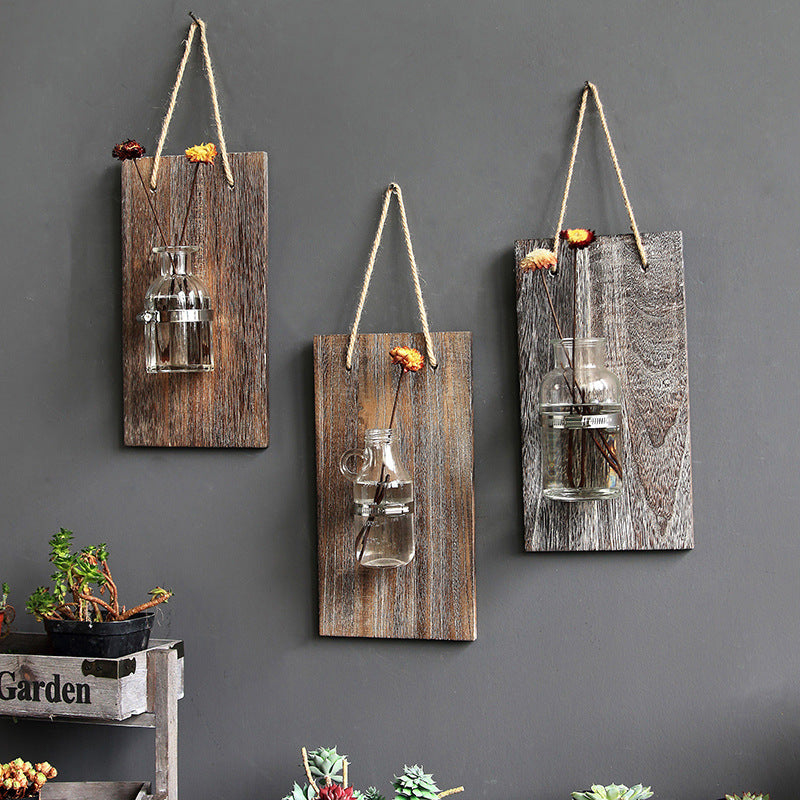 Wooden Hydroponic Glass Vase — Wall Decor