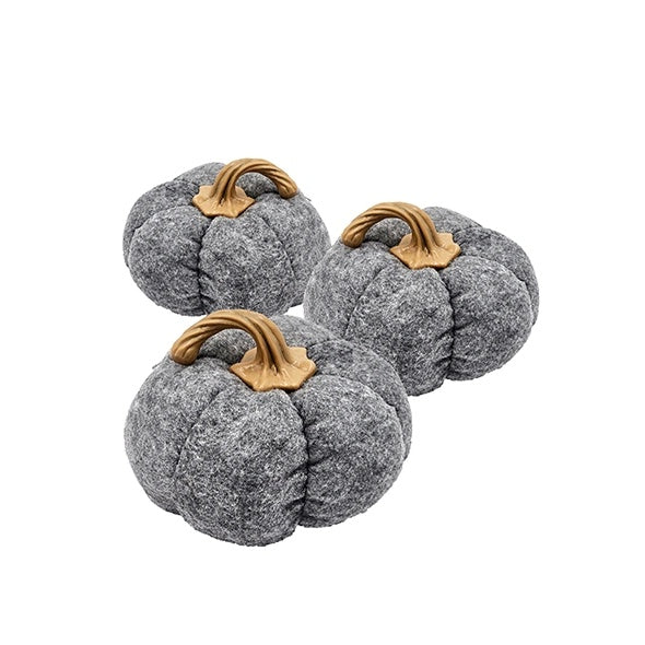 Gray Fabric Pumpkin Ornaments — Set of 3