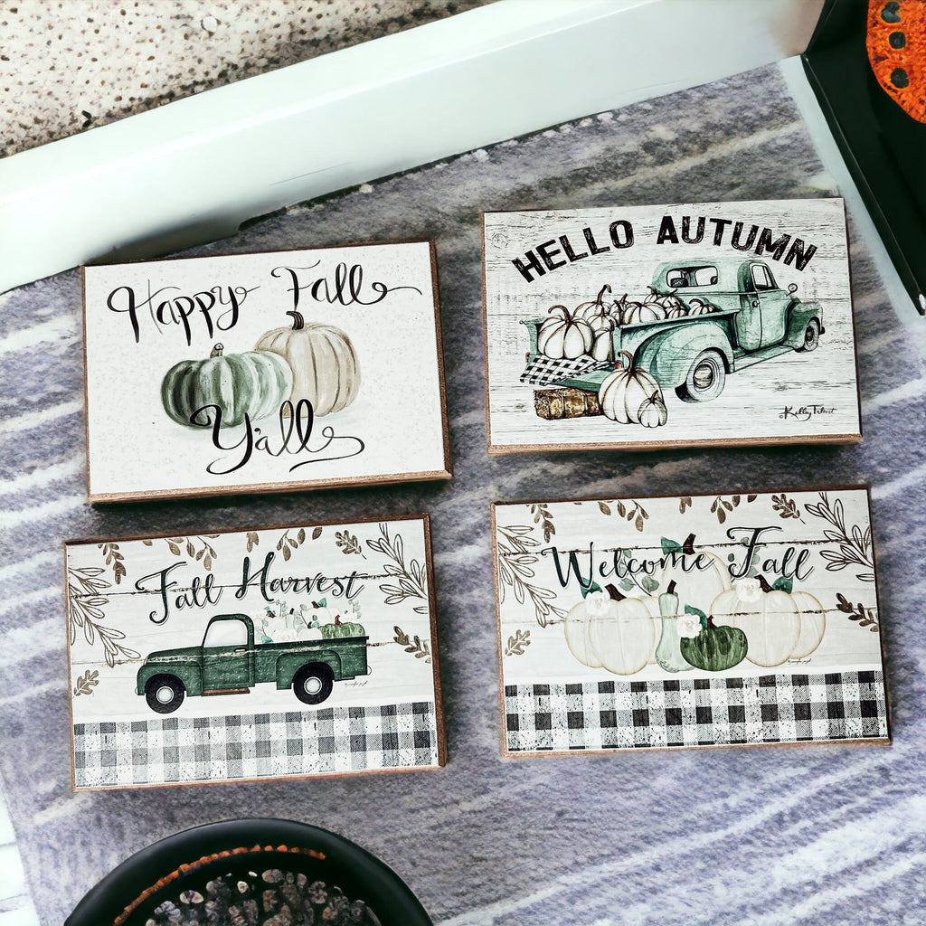 Happy Fall Y'all Wooden Sign 6x4 Pastel Farmhouse Autumn Home Decor