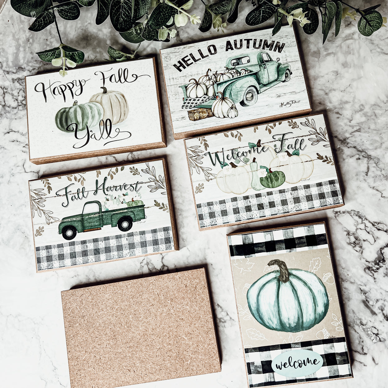 Happy Fall Y'all Wooden Sign 6x4 Pastel Farmhouse Autumn Home Decor