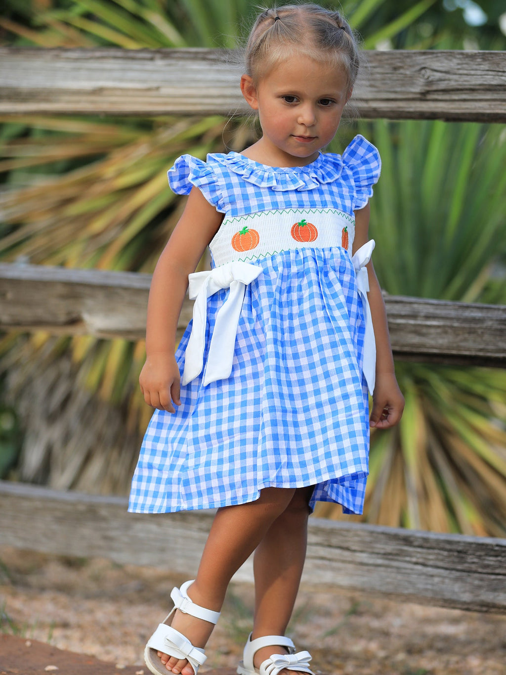 Blue Pumpkin Smocked Baby Girl Dress — Thanksgiving & Halloween