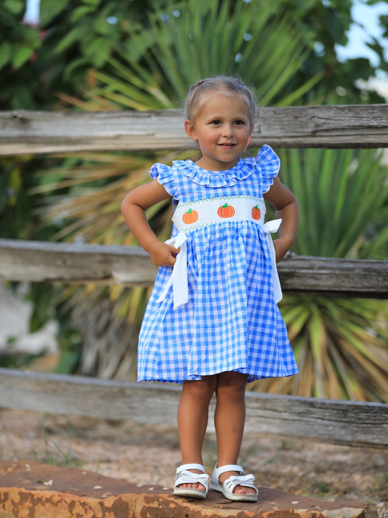 Blue Pumpkin Smocked Baby Girl Dress — Thanksgiving & Halloween
