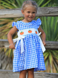 Blue Pumpkin Smocked Baby Girl Dress — Thanksgiving & Halloween