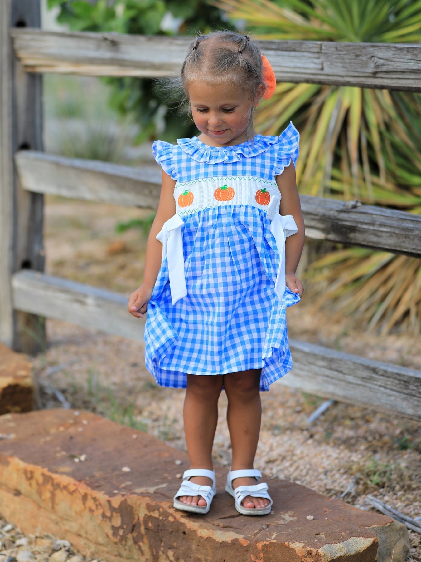 Blue Pumpkin Smocked Baby Girl Dress — Thanksgiving & Halloween