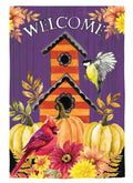Welcome Fall Bird House Autumn Garden Flag 2 Sided