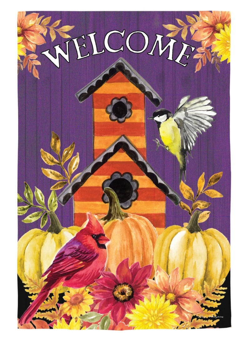 Welcome Fall Bird House Autumn Garden Flag 2 Sided