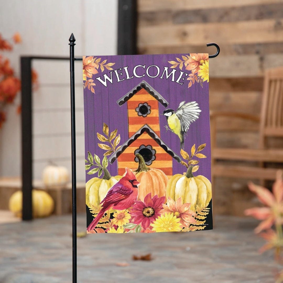 Welcome Fall Bird House Autumn Garden Flag 2 Sided