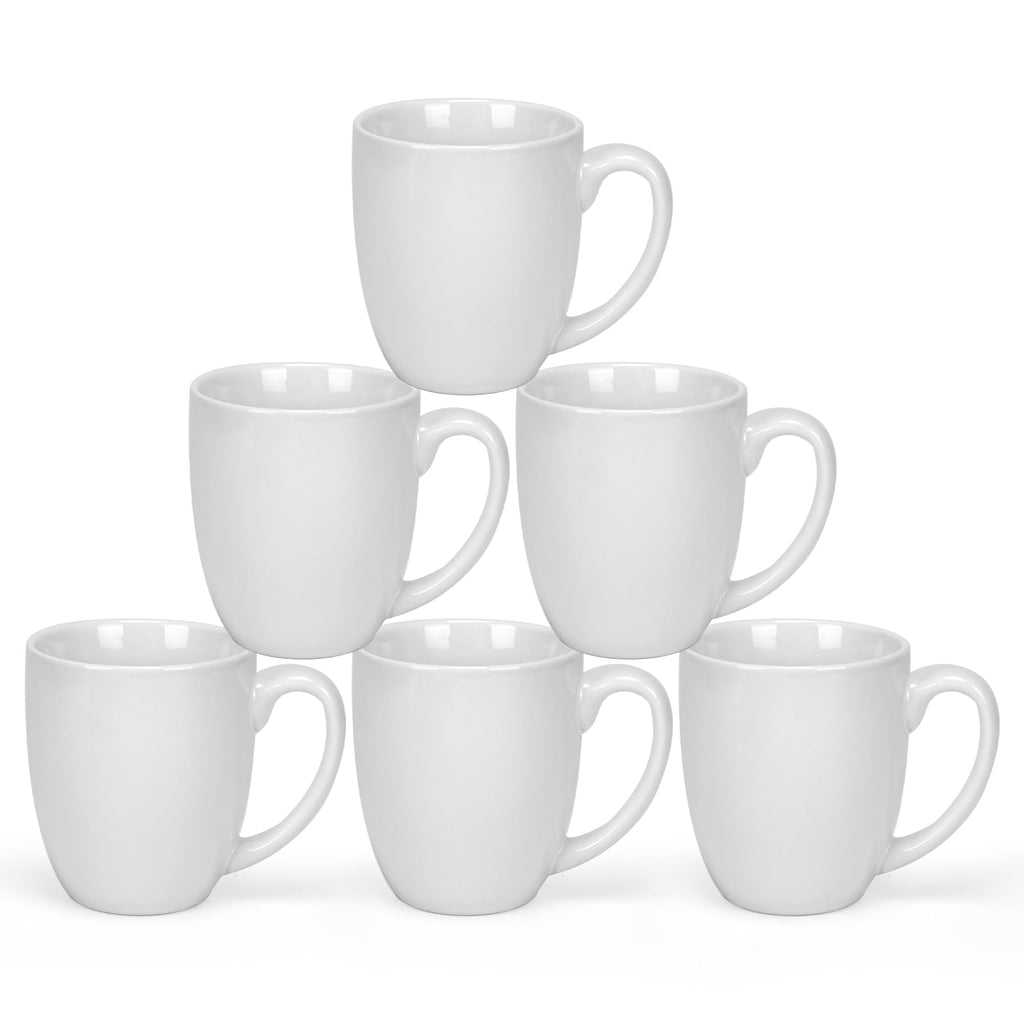 White Stoneware Coffee Mugs, Set of 6 — 16 oz Large Ceramic Cups