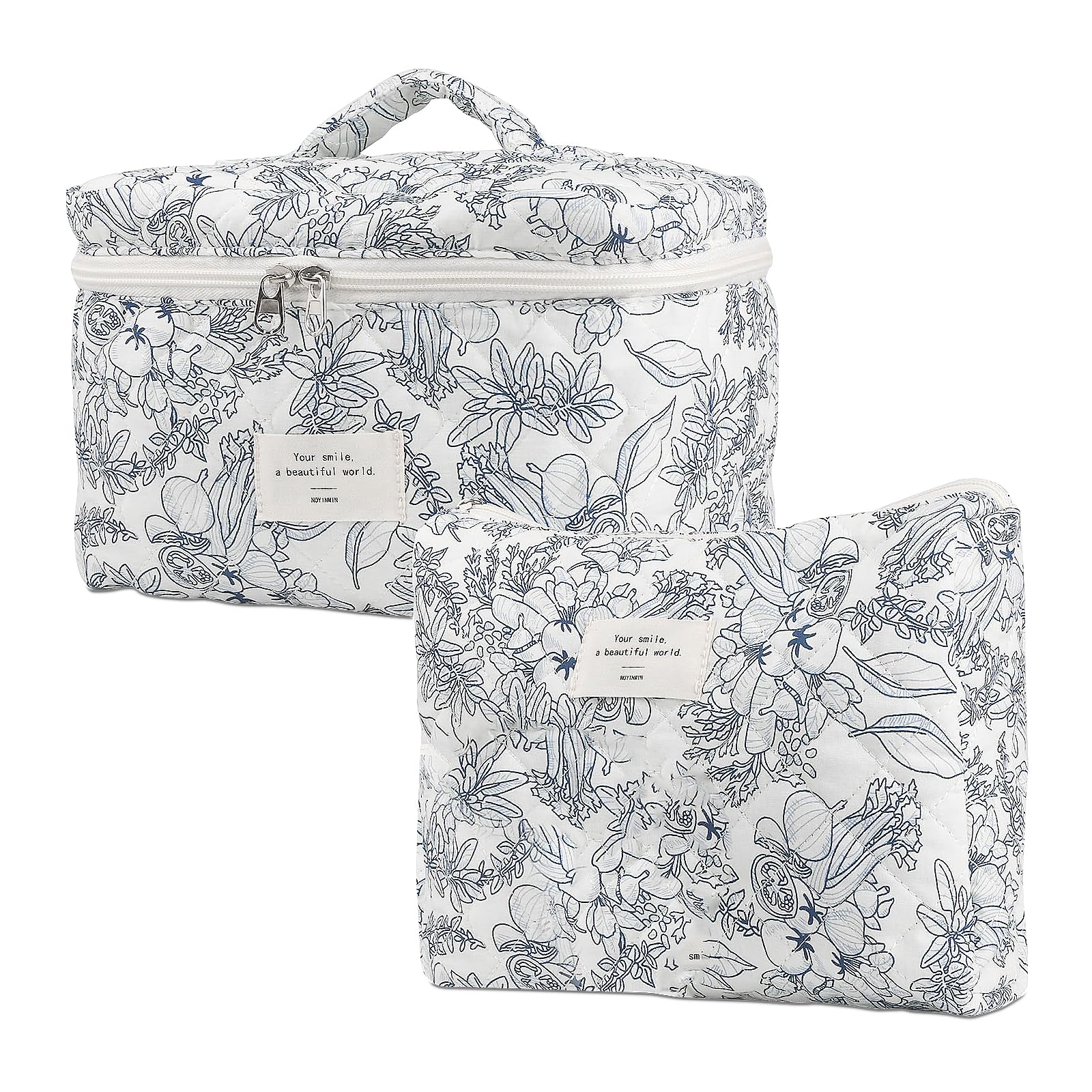 Quilted Floral Makeup Bag Set