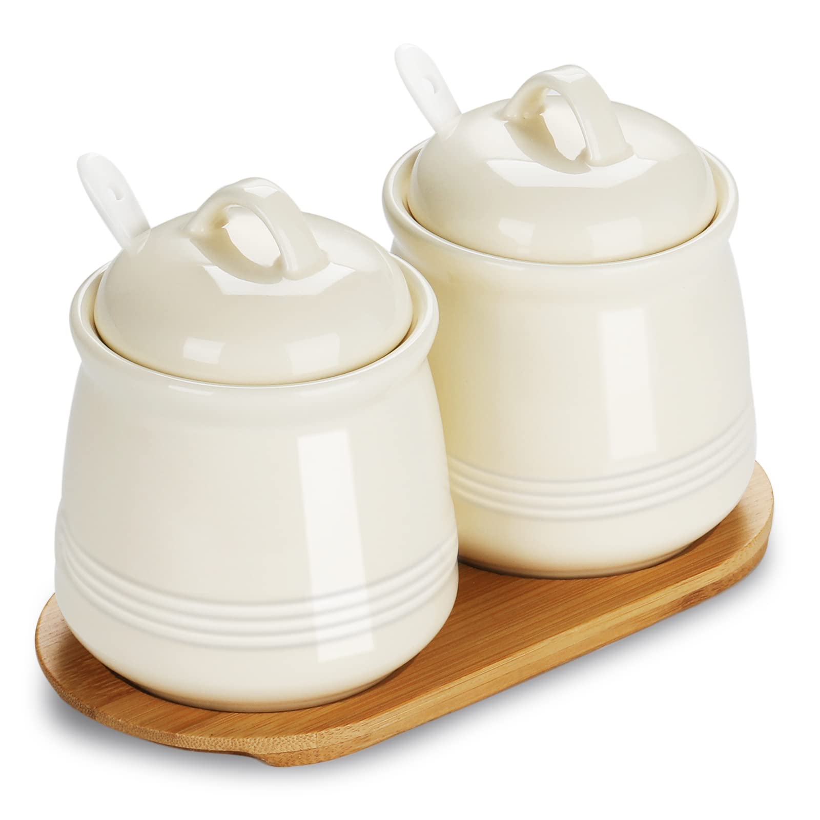 Ceramic Sugar & Spice Bowls with Tray — Set of 2