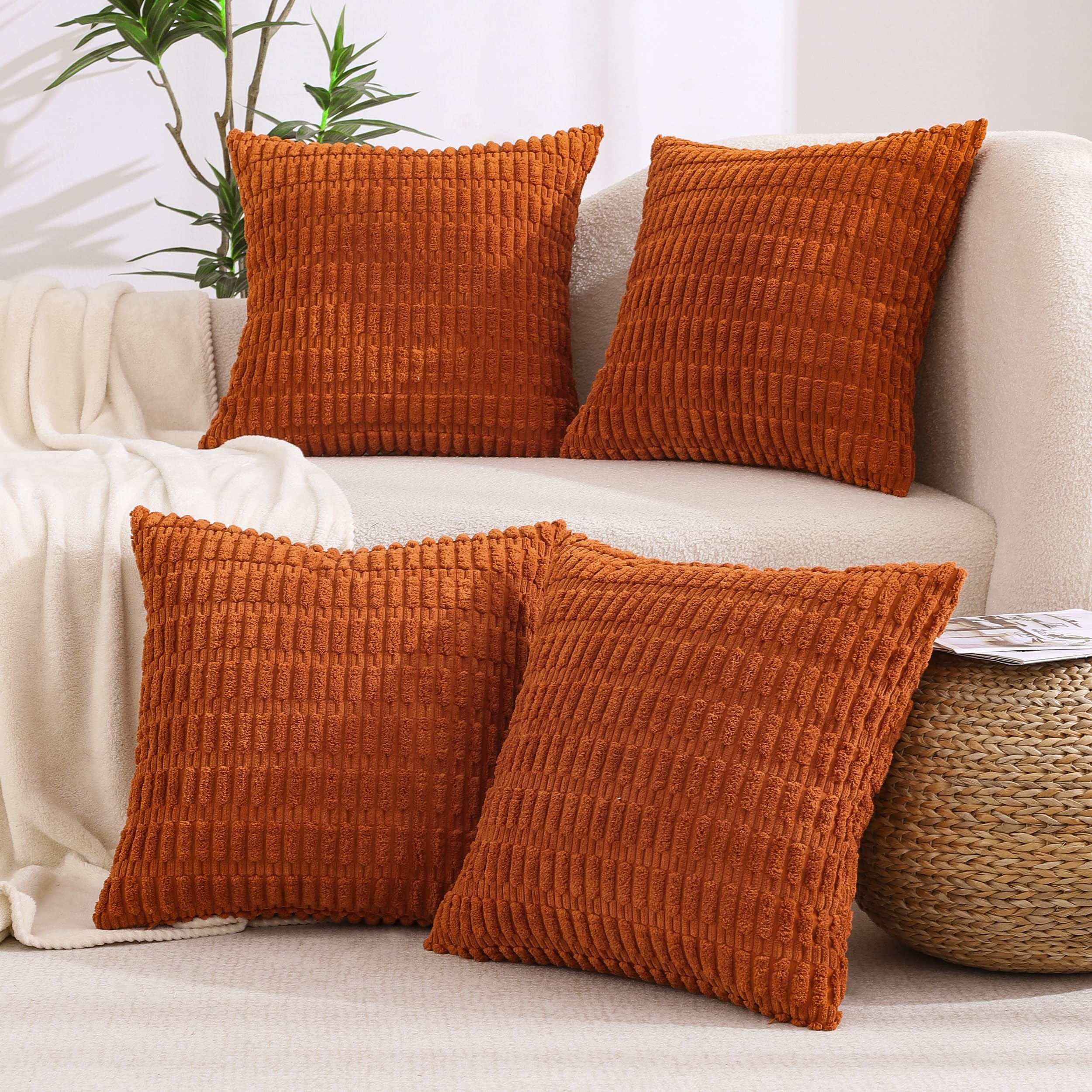 Rust Corduroy Fall Throw Pillow Covers — Set of 4, 18x18