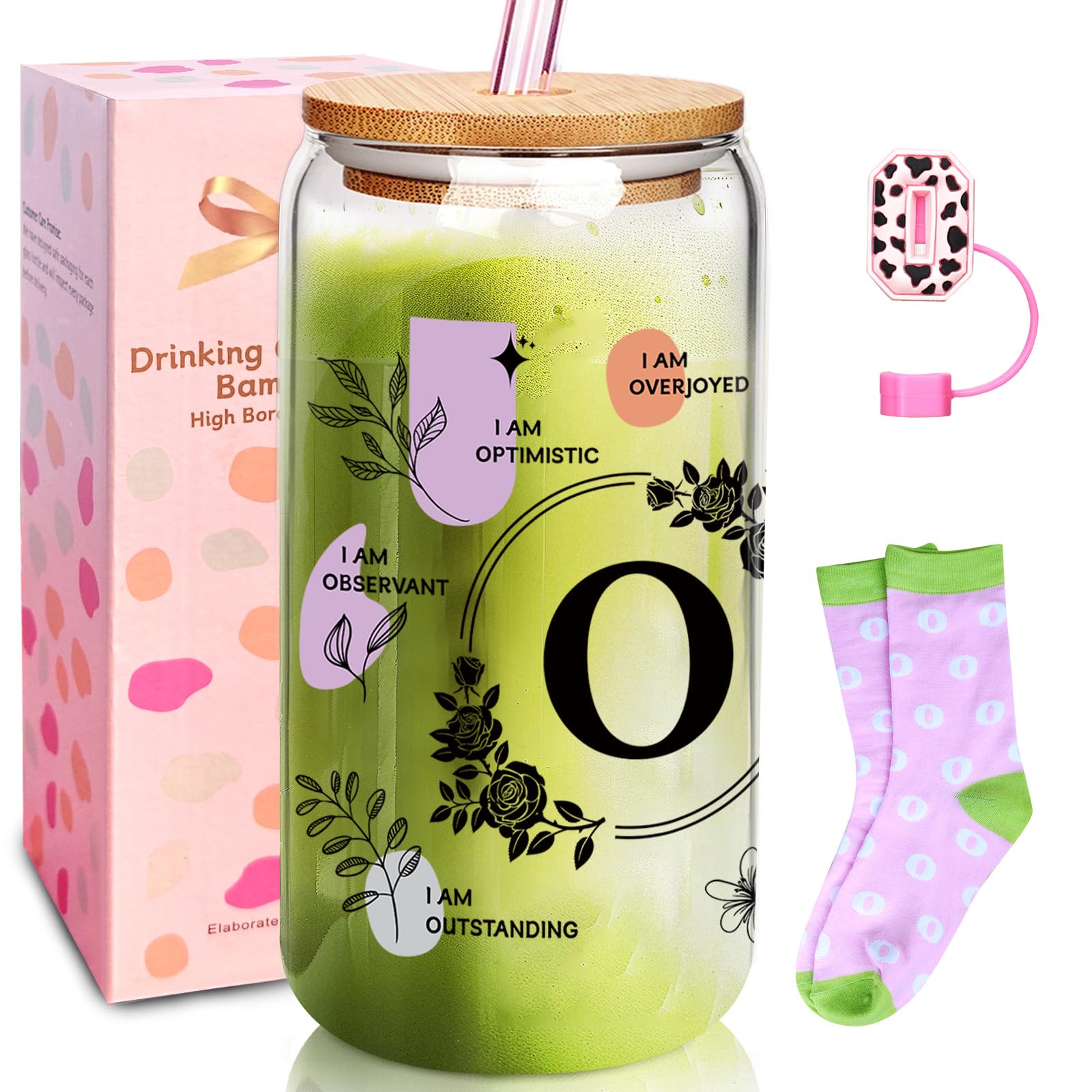 Monogrammed Initial Glass Cup Gift Set — 18 oz