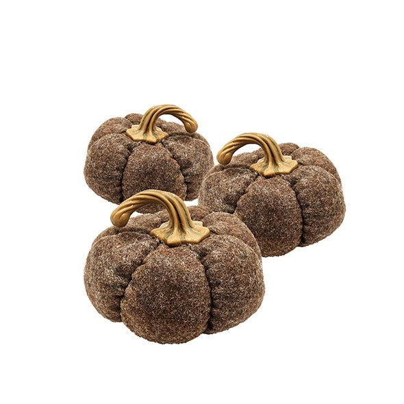 Brown Fabric Pumpkin Ornaments — Set of 3