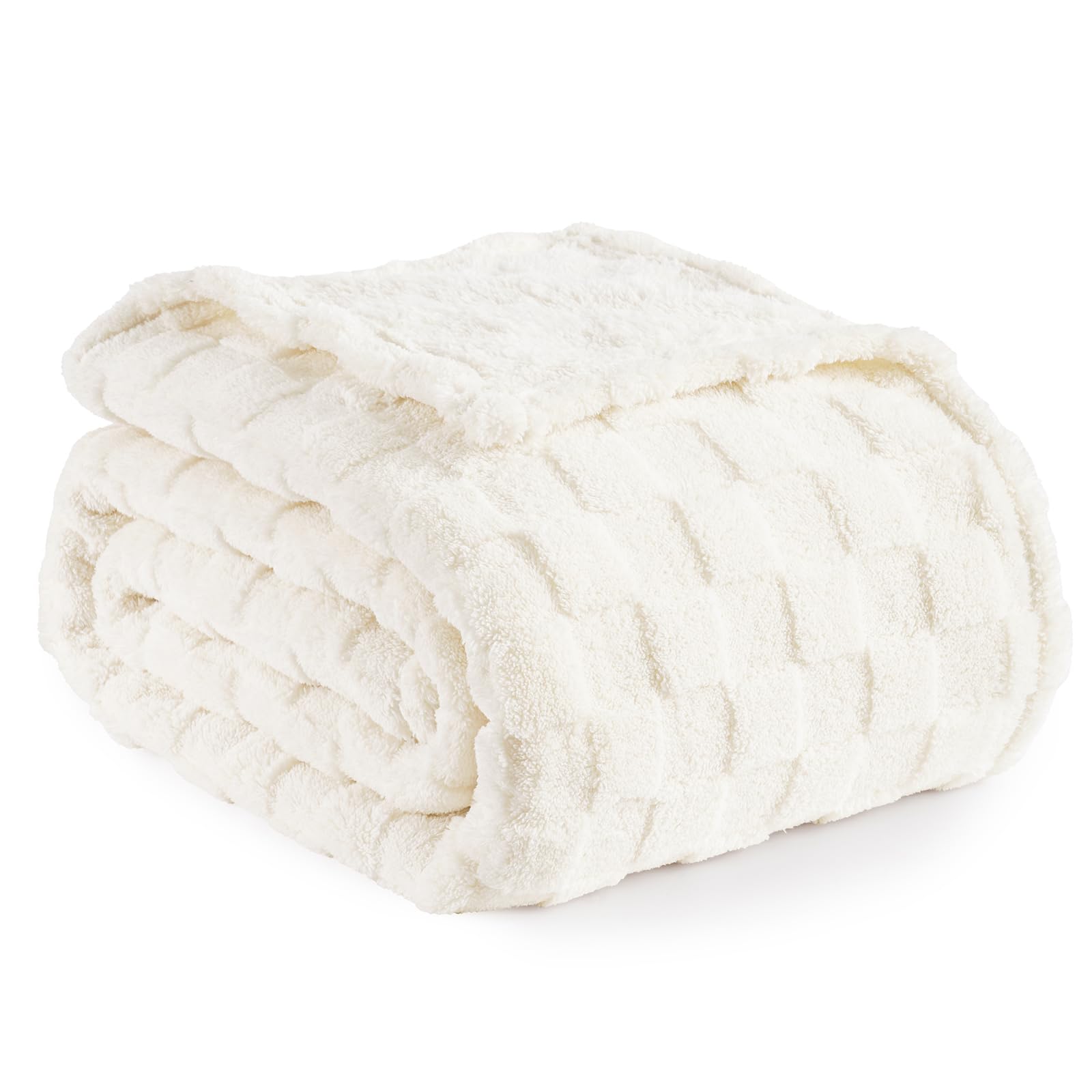 Cream Checkered Fleece Blanket — 108x90