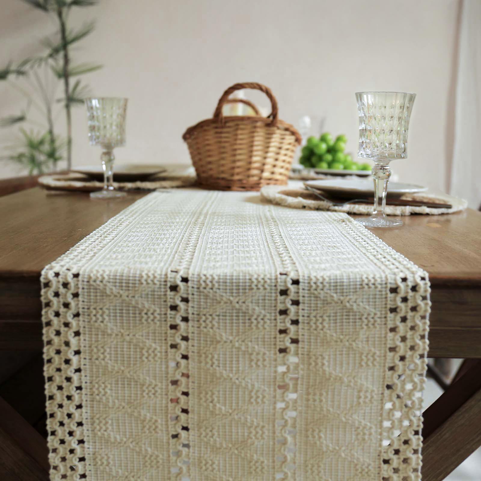 Burlap Farmhouse Table Runner with Tassels — 12x36