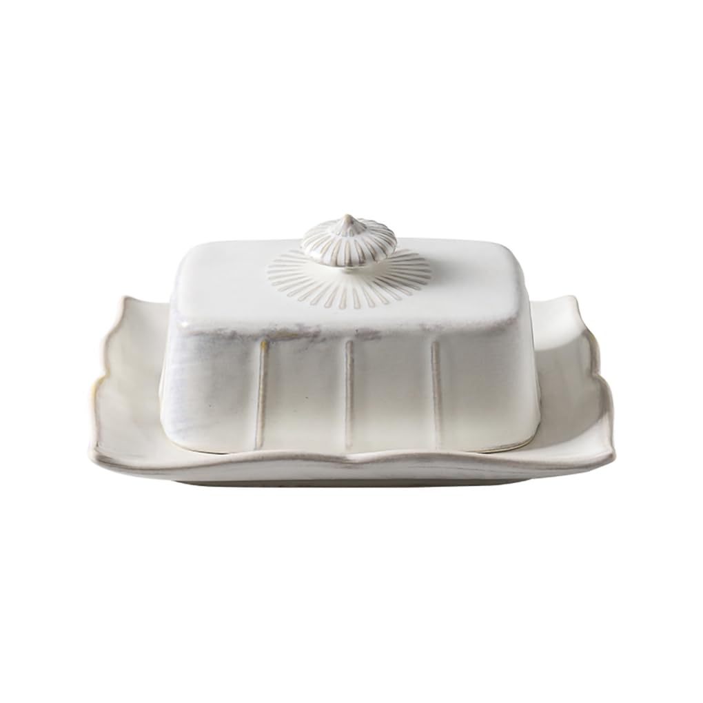 Vintage White Ceramic Butter Dish with Lid