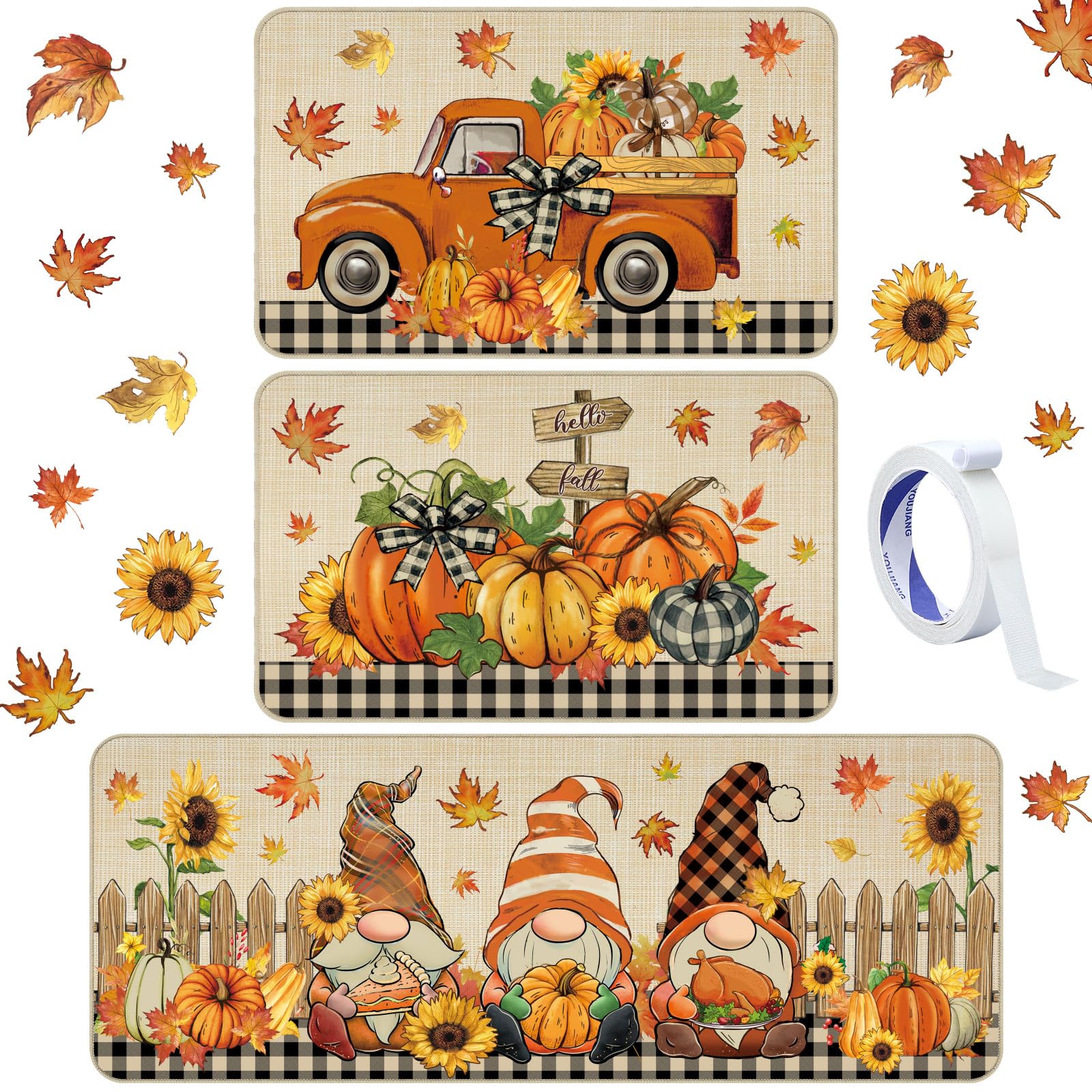 Fall Thanksgiving Kitchen Mats — Set of 3