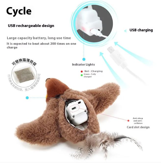 Flapping Bird Cat Toy — USB Rechargeable