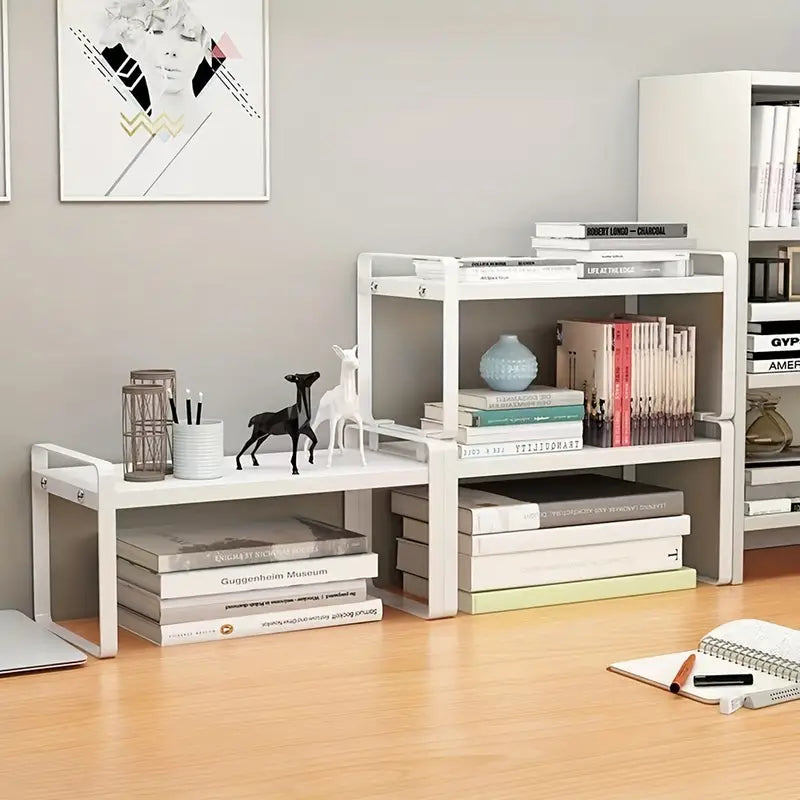 Small Tiered Wood Desk Organizer Shelf
