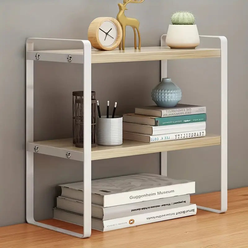 Small Tiered Wood Desk Organizer Shelf