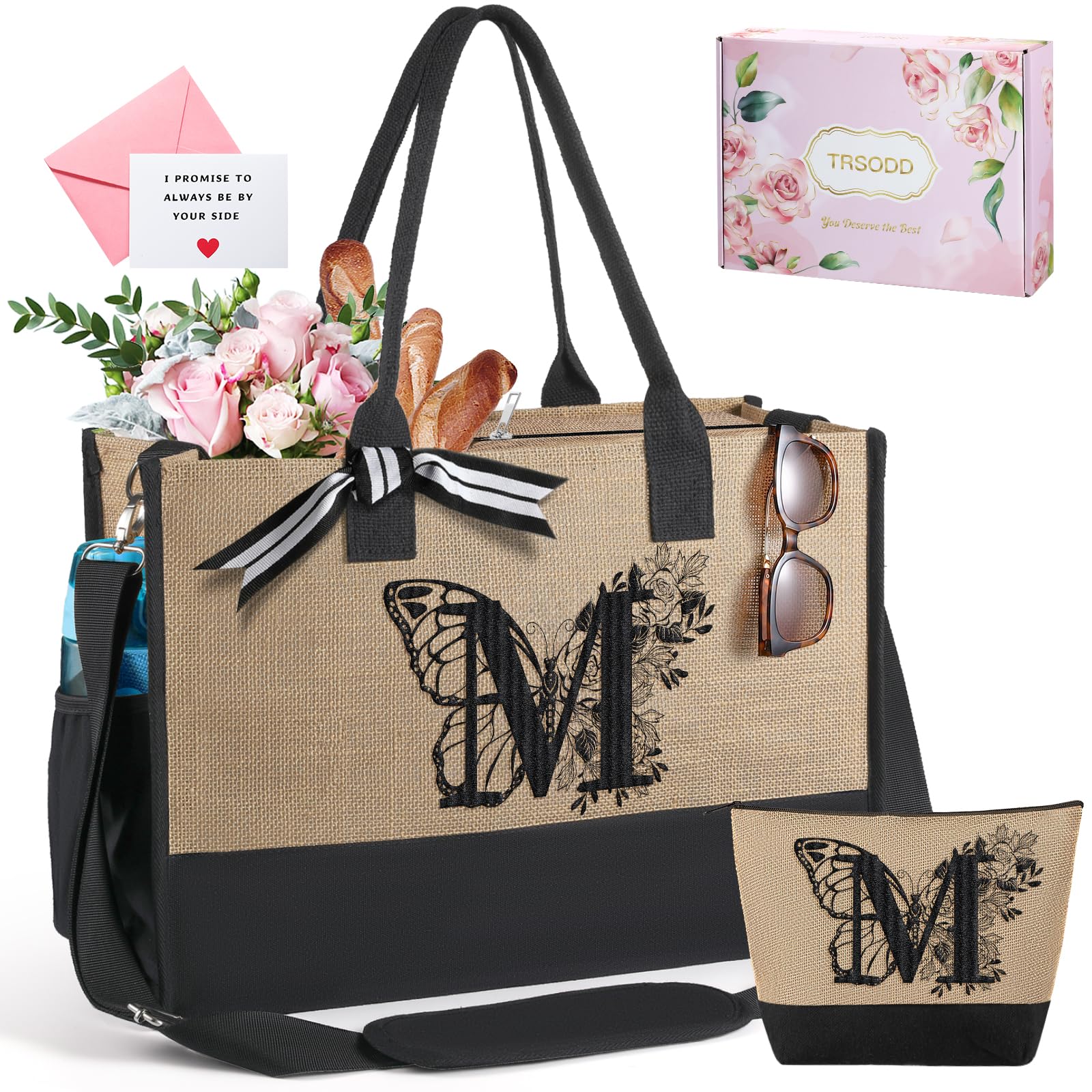 Embroidered Jute Tote Bag Gift Set for Women