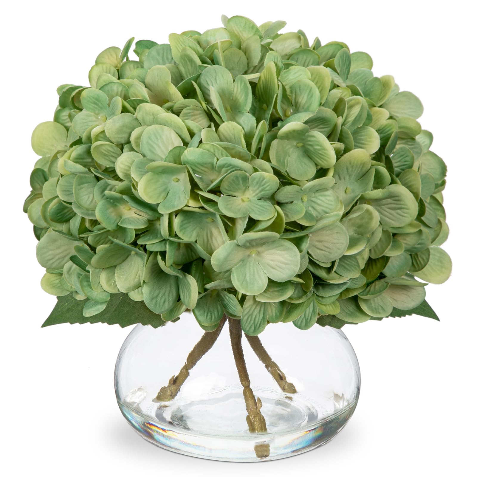 Silk Hydrangea Arrangement with Glass Vase