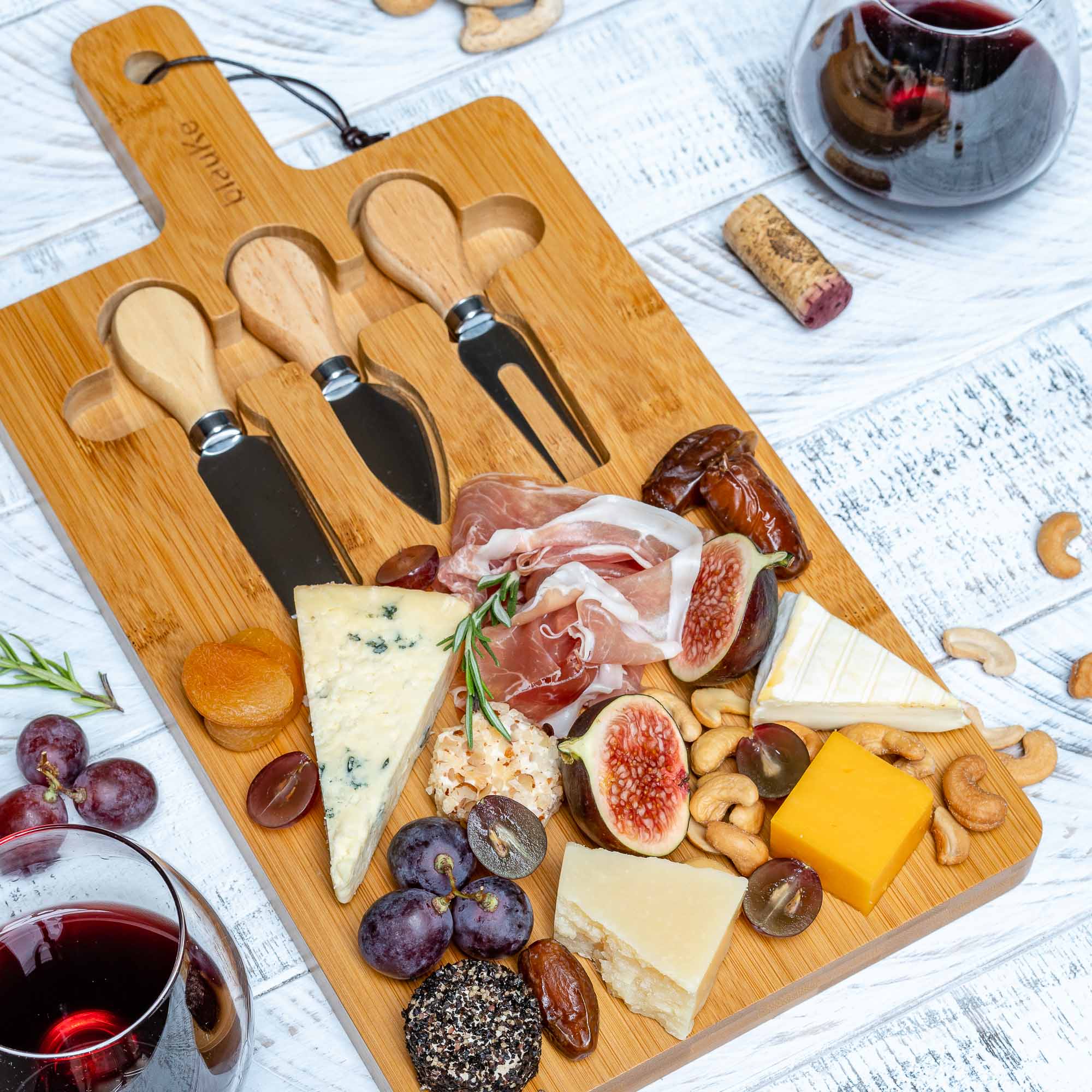 Bamboo Cheese Board & Knife Set — 12x8 Inch with Magnetic Storage