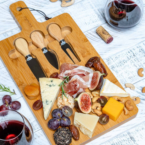 Bamboo Cheese Board & Knife Set — 12x8 Inch with Magnetic Storage