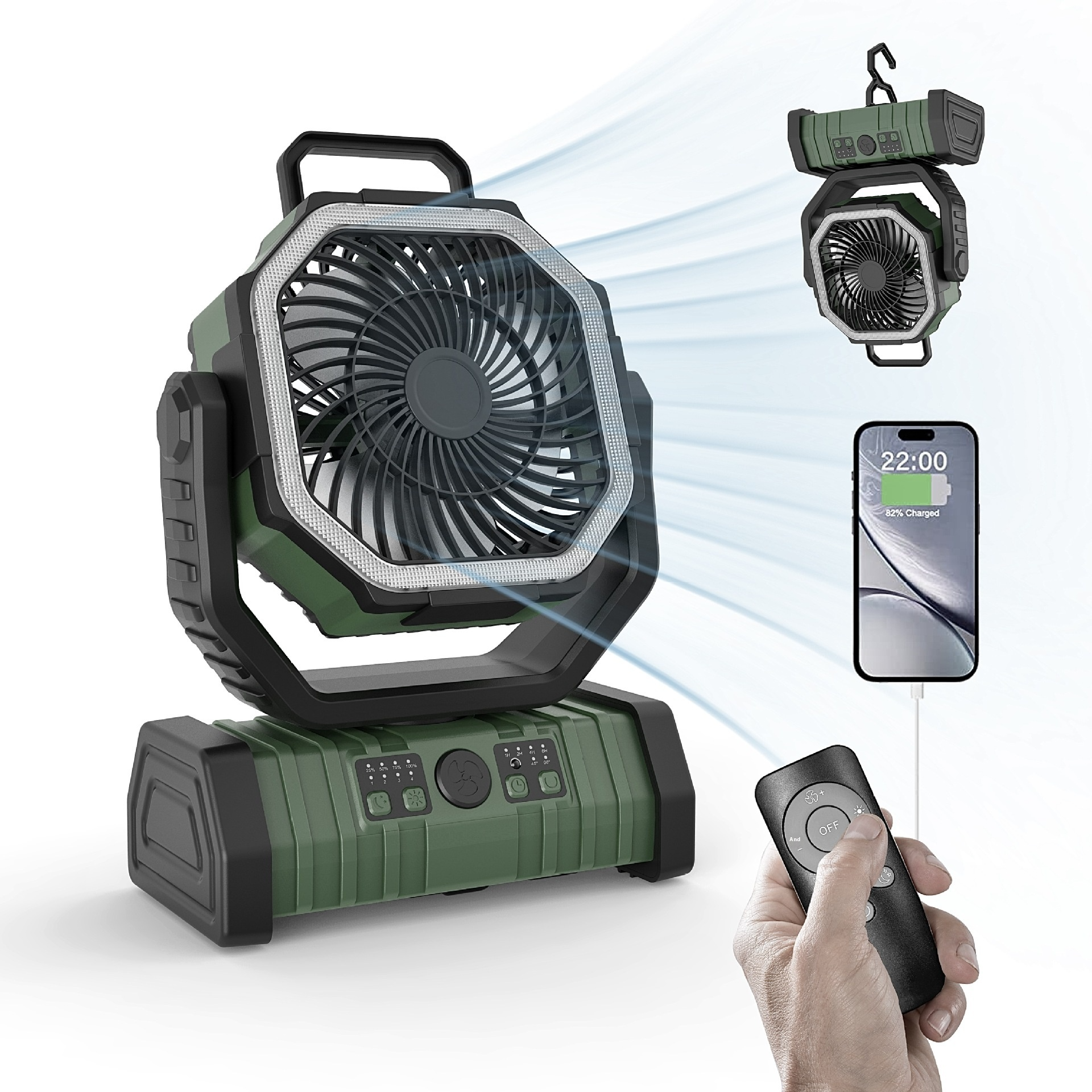 Camping Fan with LED Light & Power Bank — 10,000/20,000mAh