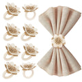 Boho Burlap Napkin Rings with Wood Beads — Set of 6