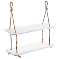 Double-Layer Wall-Mounted Shelf with Jute Rope — 140cm