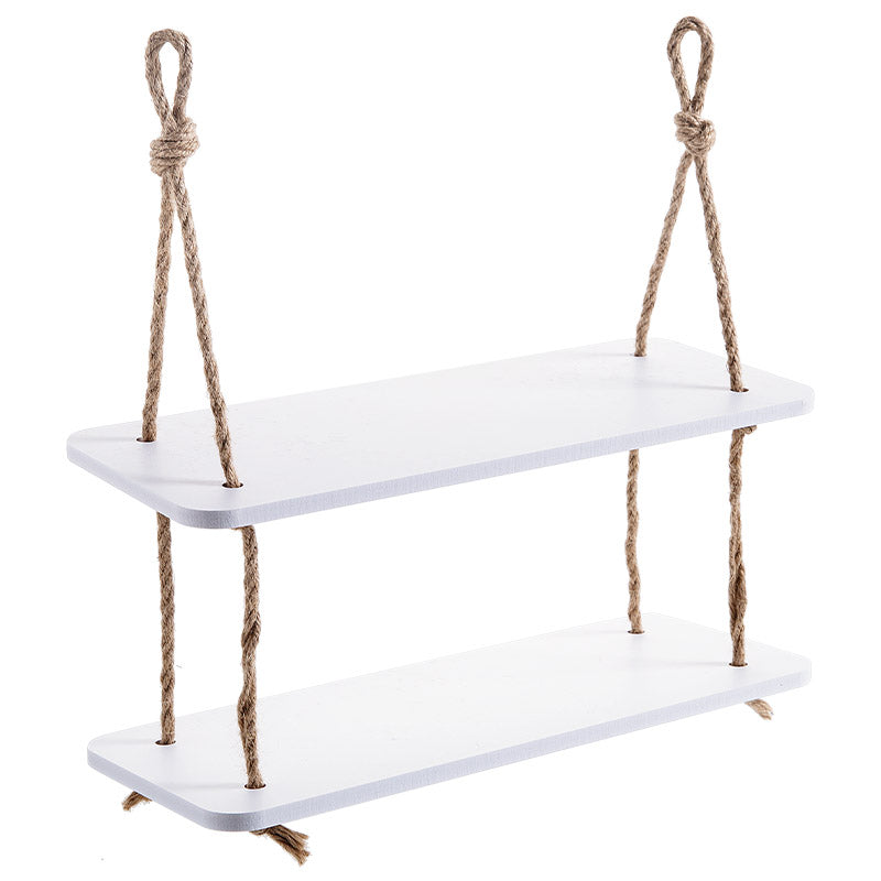 Double-Layer Wall-Mounted Shelf with Jute Rope — 140cm