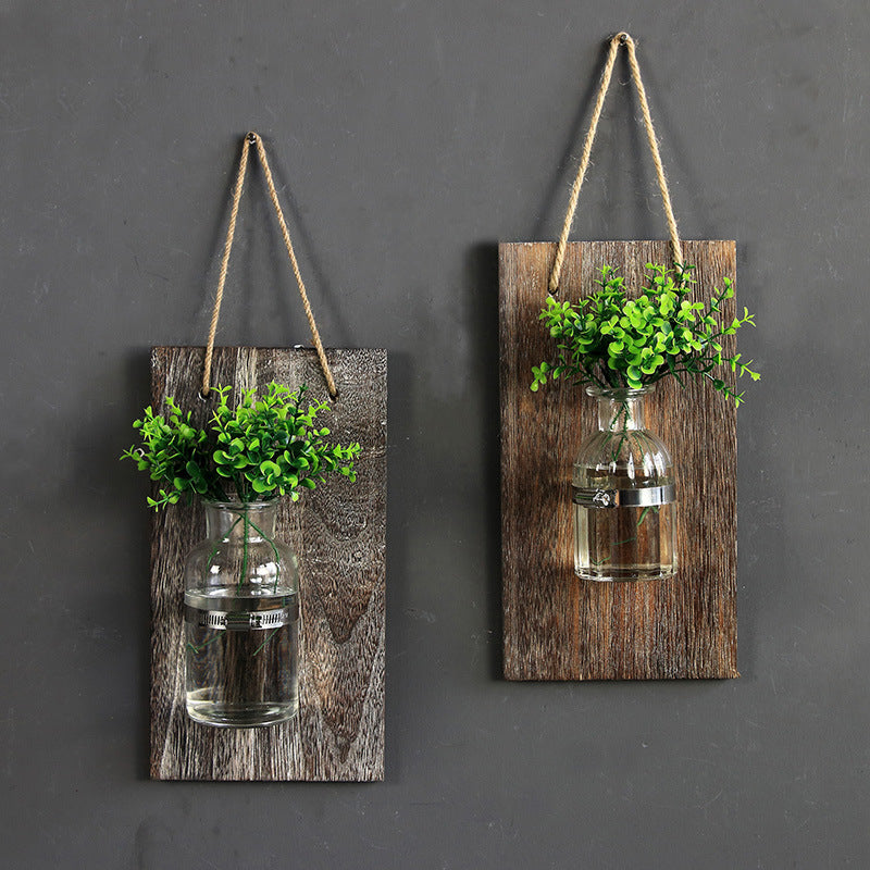 Wooden Hydroponic Glass Vase — Wall Decor