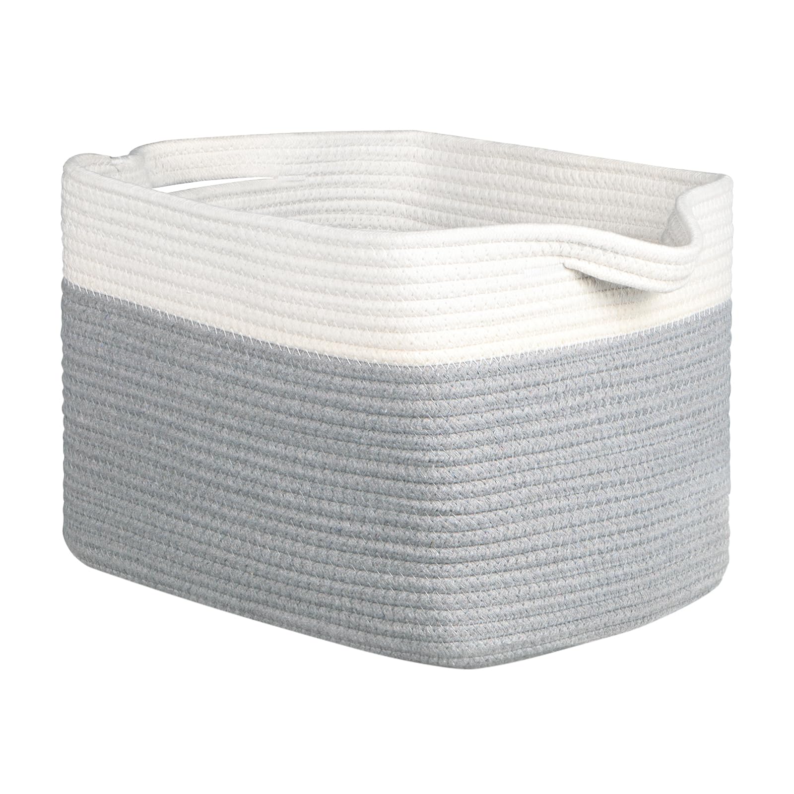 Large Woven Rope Storage Baskets with Handles — Set of 2, White & Grey