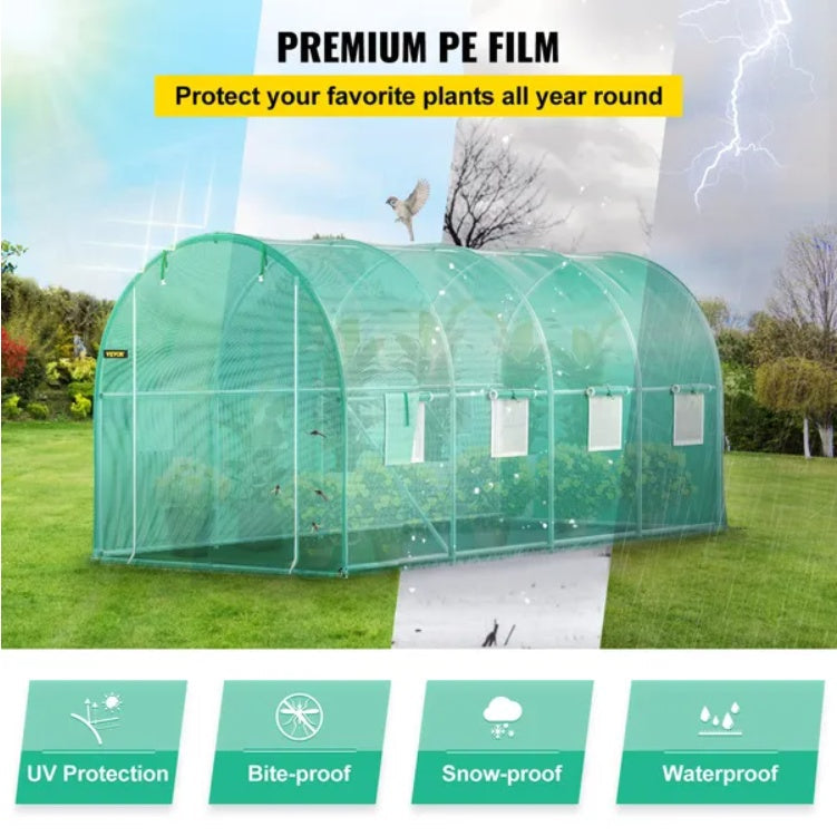 Walk-In Tunnel Greenhouse — 14.8 x 6.6 x 6.6 Ft with 8 Roll-Up Windows