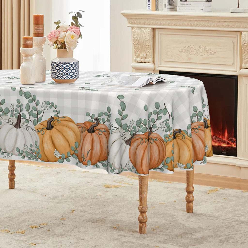 Fall Pumpkin Buffalo Plaid Tablecloth — 50x70