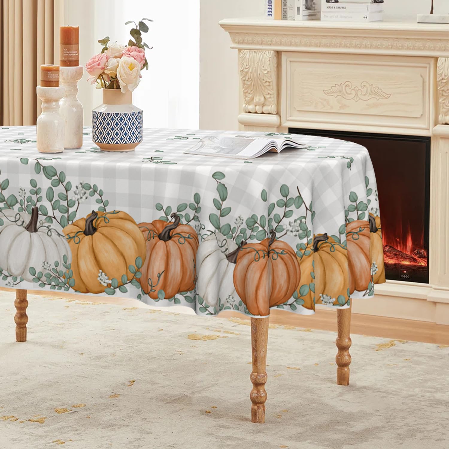 Fall Pumpkin Buffalo Plaid Tablecloth — 50x70