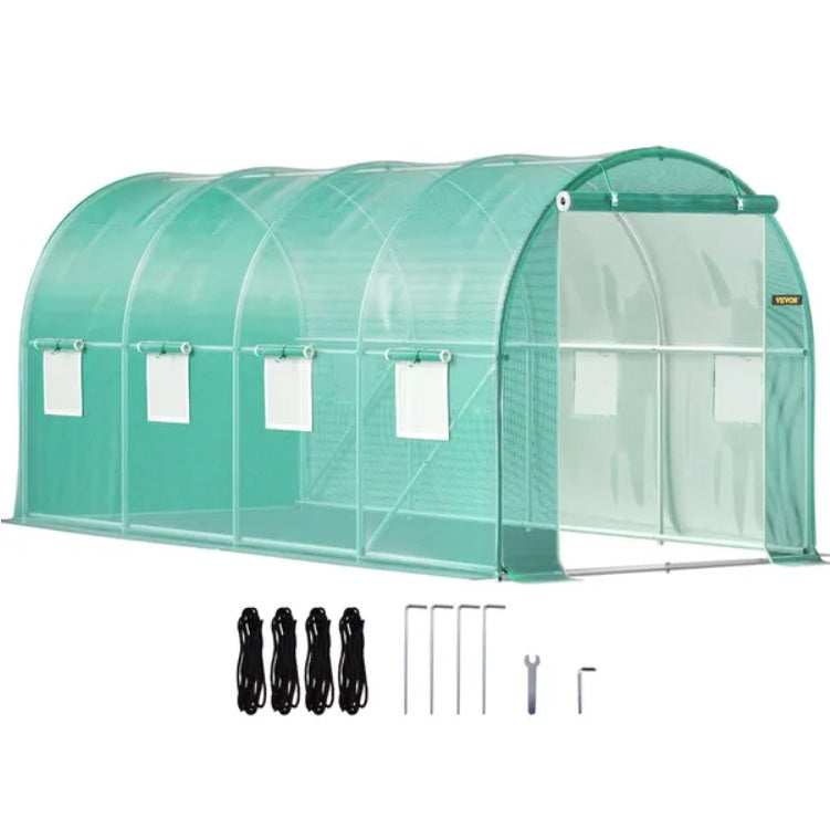 Walk-In Tunnel Greenhouse — 14.8 x 6.6 x 6.6 Ft with 8 Roll-Up Windows