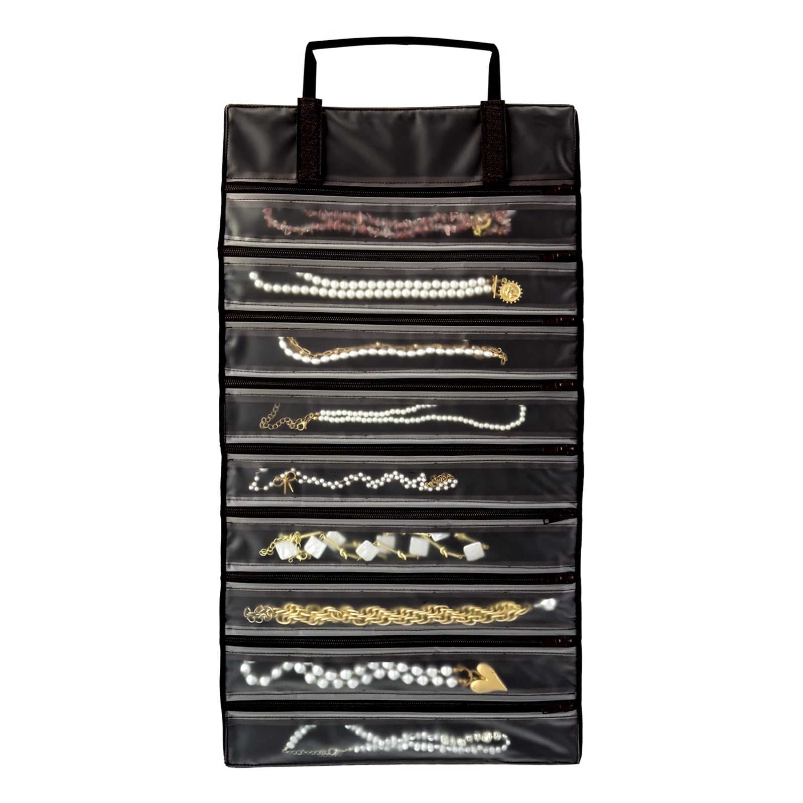 Velvet Jewelry Roll Organizer - Travel-Sized with 9 Pockets