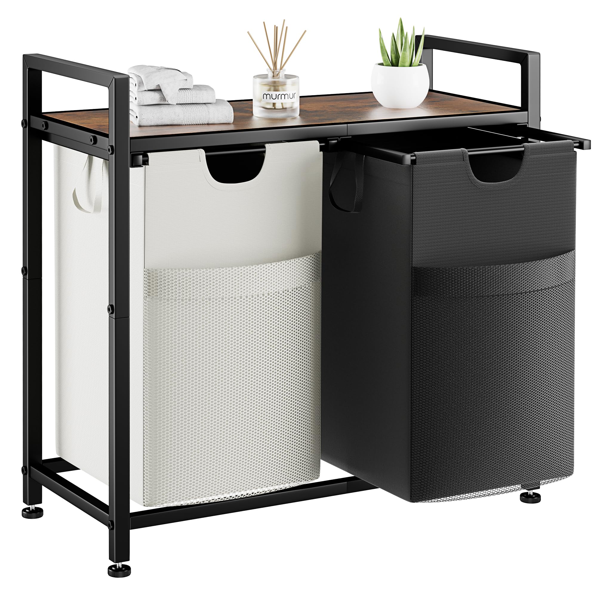 Double Laundry Hamper with Shelf & Removable Bags