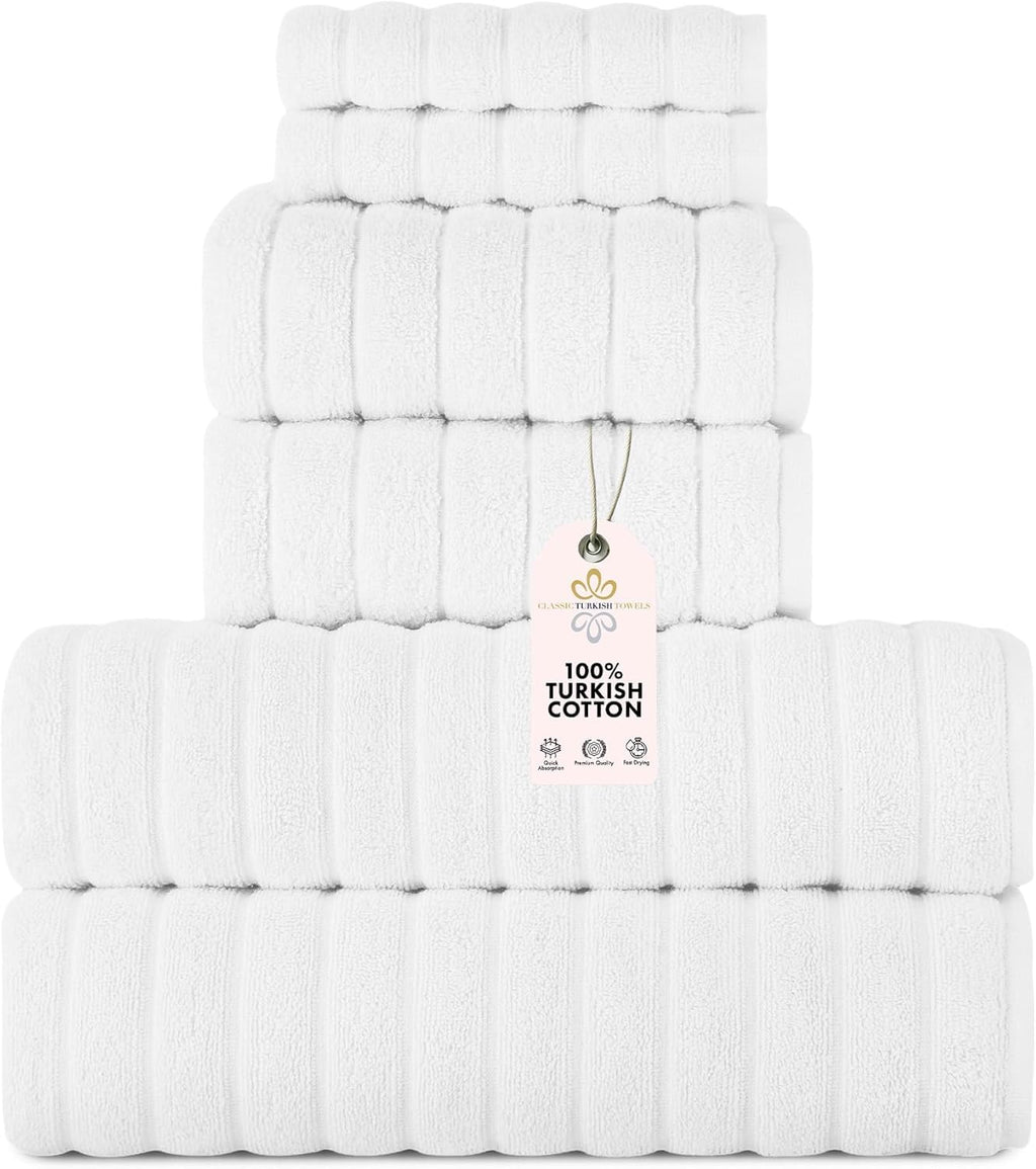 Luxury Turkish Cotton Towel Set — 6 Piece, White