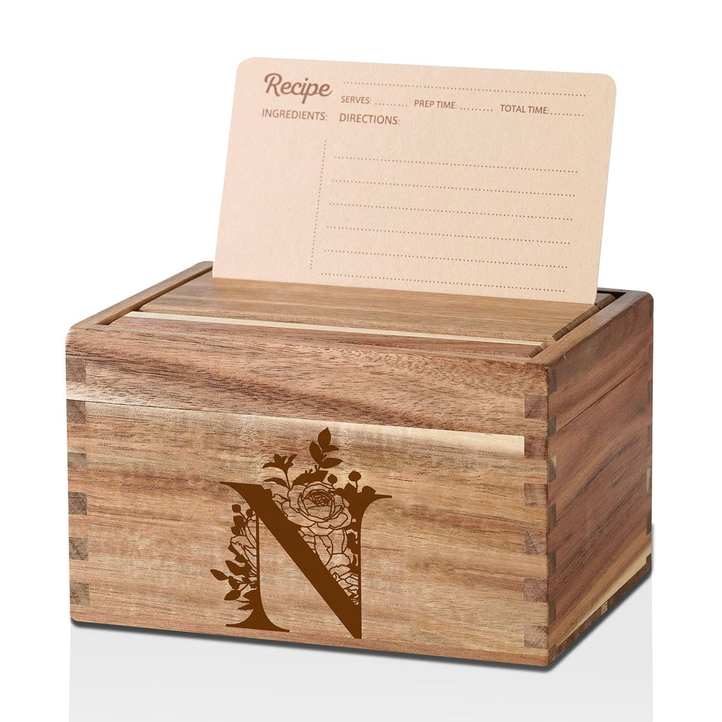 Personalized Recipe Box with Initial — 50 Cards & 10 Dividers