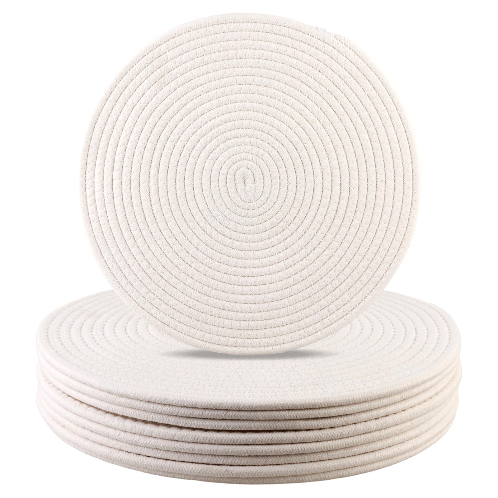 Round Woven Cotton Placemats — Set of 8