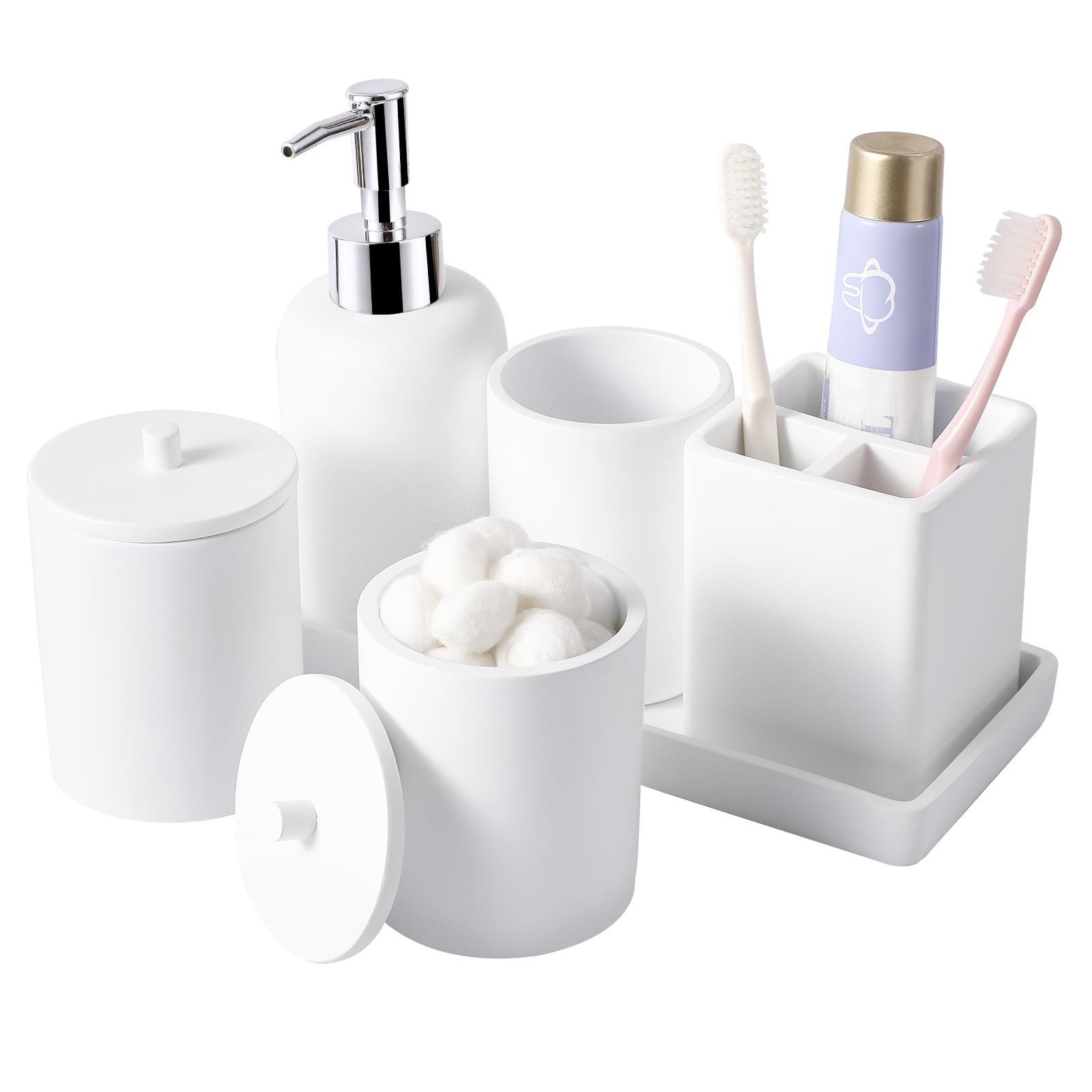 White Resin Bathroom Accessory Set — 6 Piece