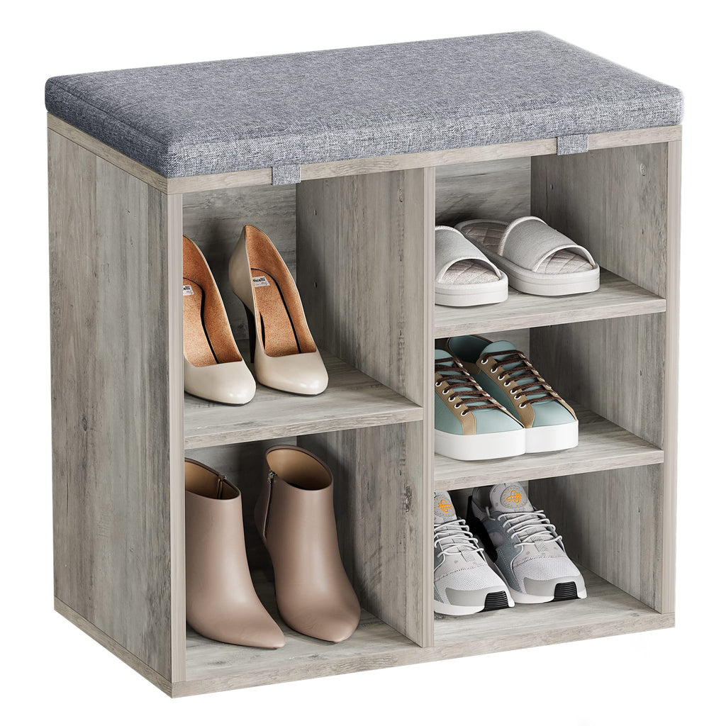 Entryway Shoe Bench with Cushion & Storage Cubbies