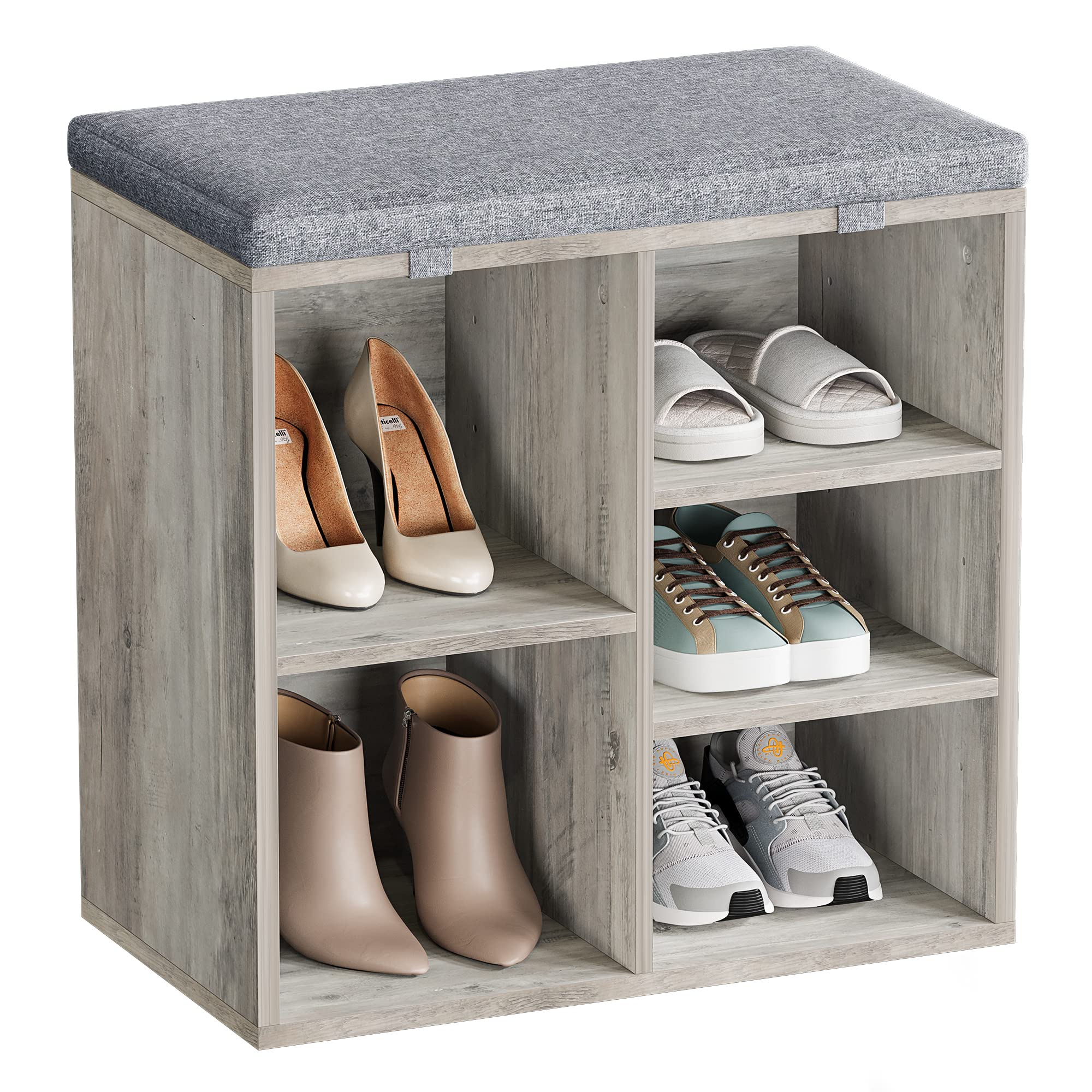 Entryway Shoe Bench with Cushion & Storage Cubbies