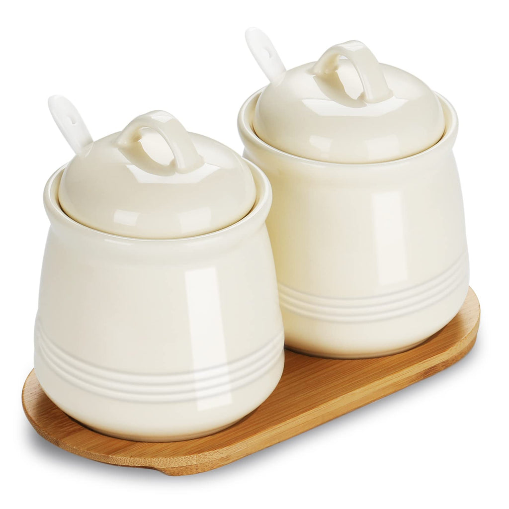 Ceramic Sugar & Spice Bowls with Tray — Set of 2