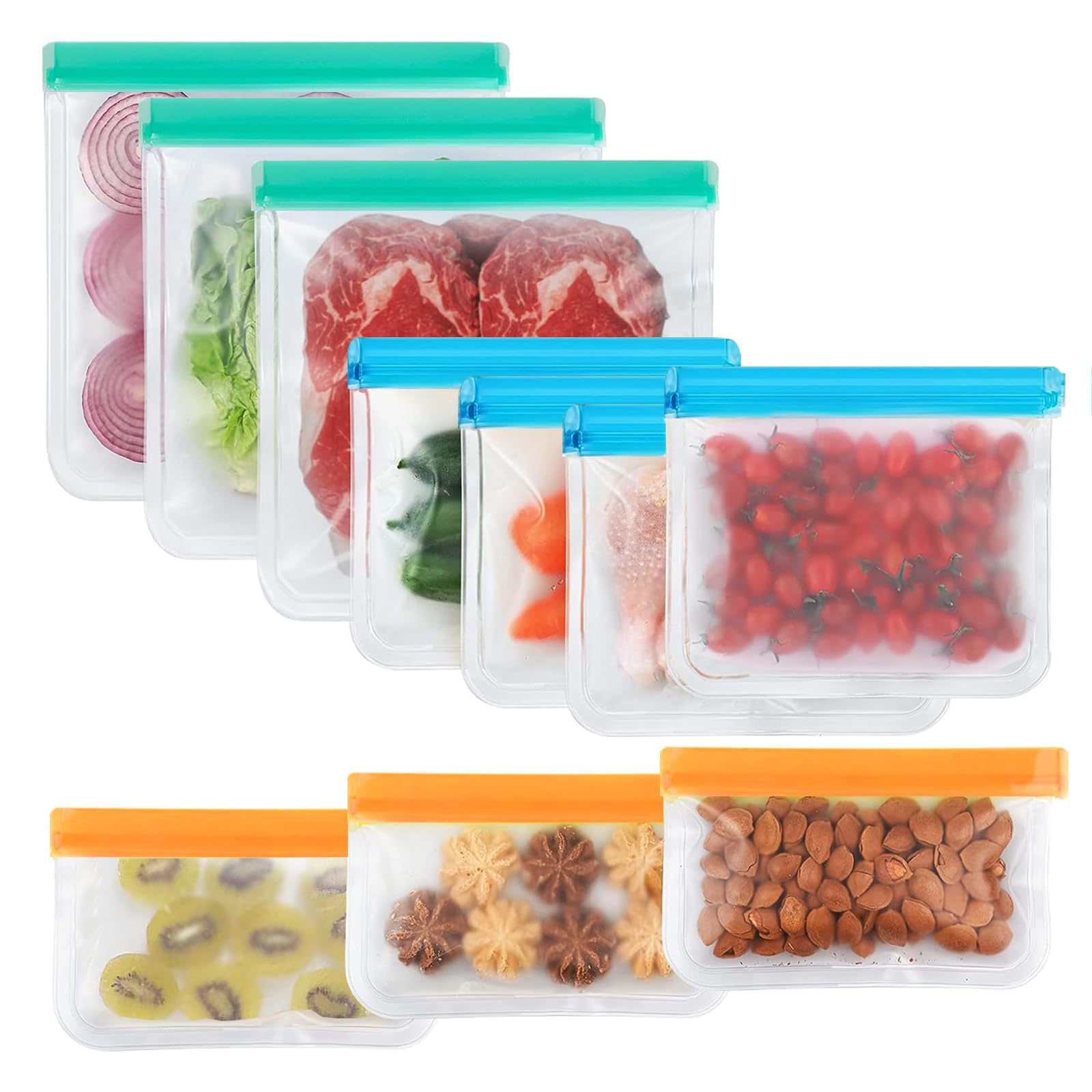 Silicone Reusable Food Storage Bags — Set of 10